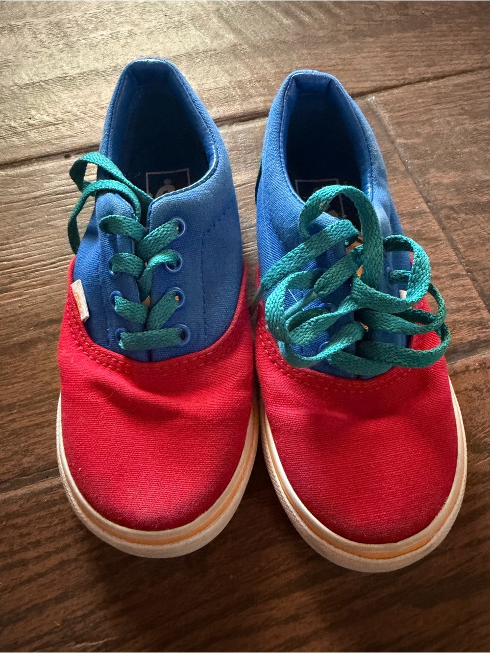 Vans Kids Red and Blue Canvas Sneakers with Teal Laces